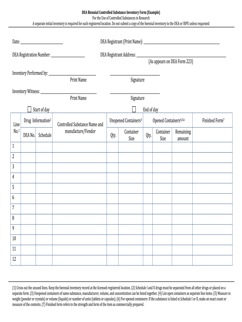 Controlled Substance Inventory Log  Form