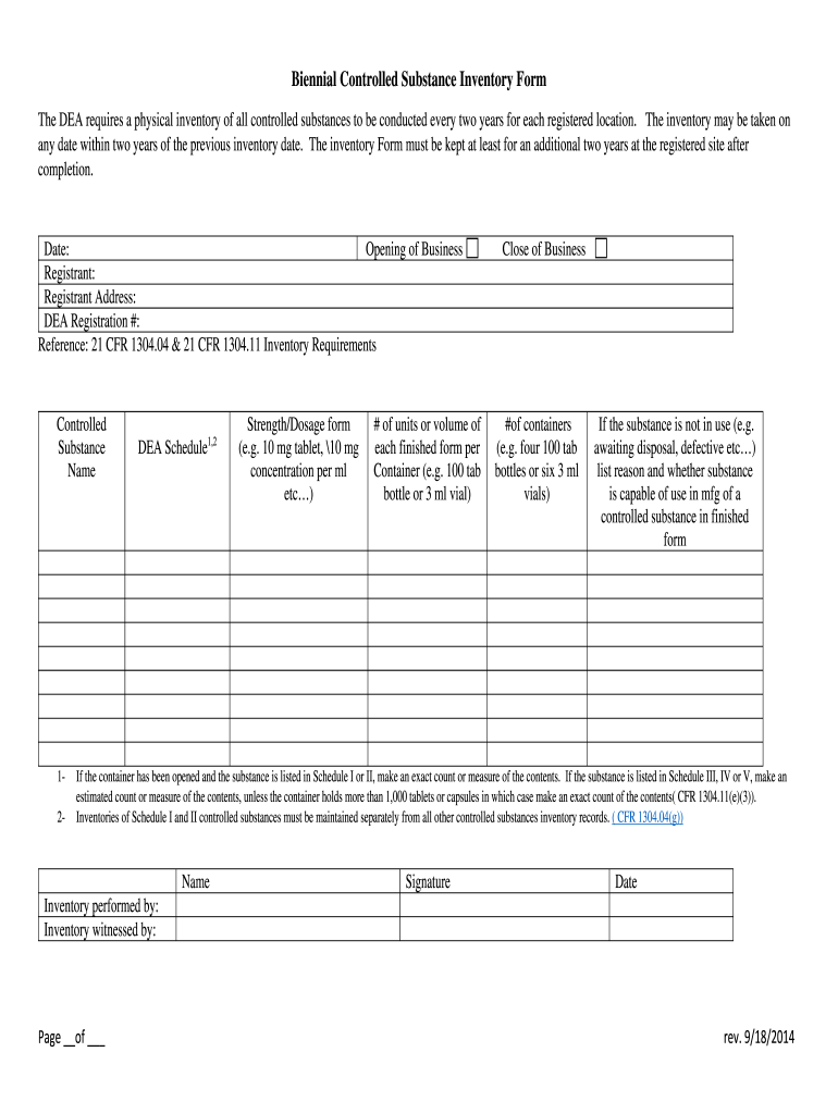 Get and Sign Biennial Controlled Substance Inventory Form 2014