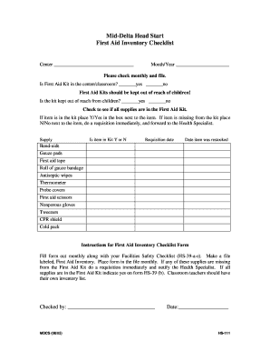 First Aid Inventory List Template  Form