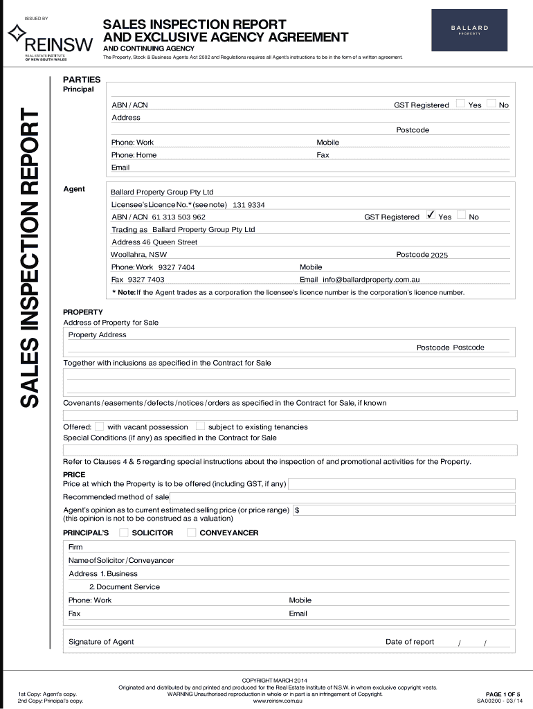 Sales Inspection Report  Form