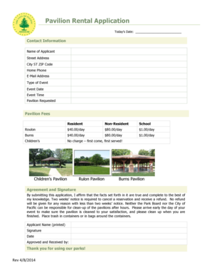 Pavilion Rental Application Pacific Missouri  Form