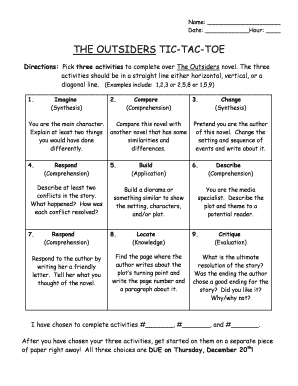 The Outsiders Tic Tac Toe Reeths Puffer Schools Blogs Reeths Puffer  Form