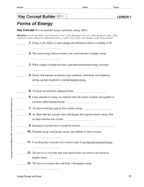 Key Concept Builder Lesson 1 Answer Key  Form