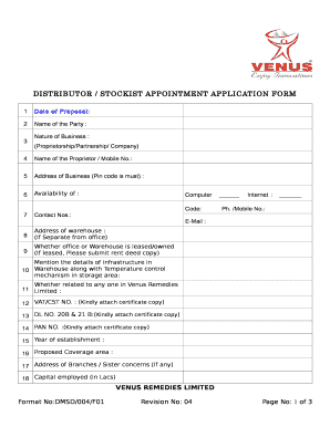 Distributor Appointment Form