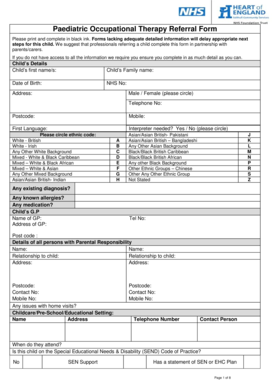 Paediatric Occupational Therapy Referral Form Heartofengland Nhs