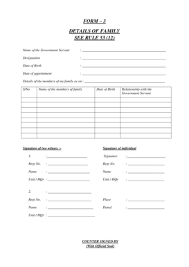 Form 3 Details of Family in Word Format