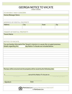 Georgia Notice to Vacate  Form