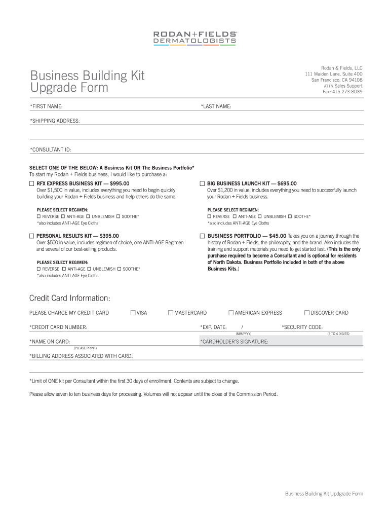 Business Building Kit Upgrade Form
