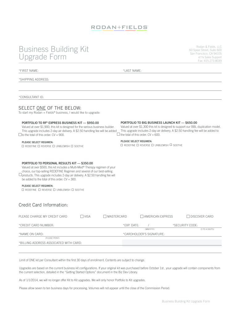 Rodan and Fields Business Kits Australia  Form