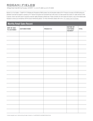 Rodan and Fields Retail  Form