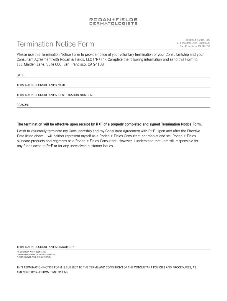 Rodan and Fields Termination Form