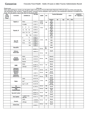 Concentra Travel Health Adults 18 Years or Older Vaccine Administration Record  Form