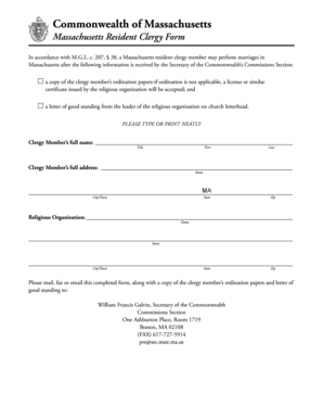 Massachusetts Clergy  Form