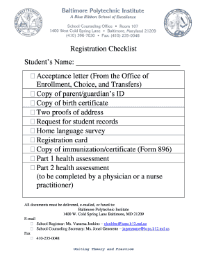 Students Name Baltimore Polytechnic Institute Bpi  Form