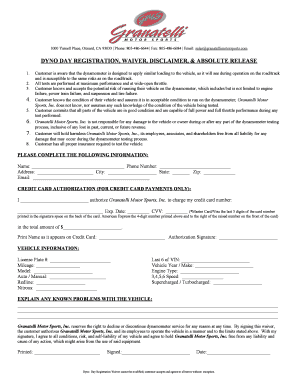 DYNO DAY REGISTRATION WAIVER DISCLAIMER ABSOLUTE RELEASE  Form