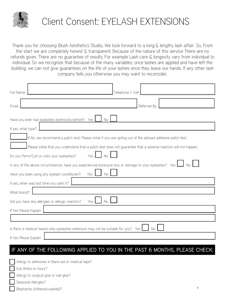 Eyelash Extension Consent Form