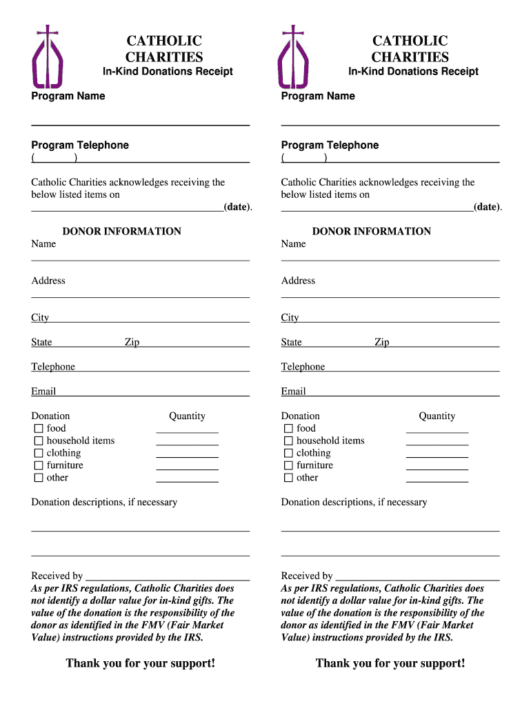 Catholic Charities Receipt  Form