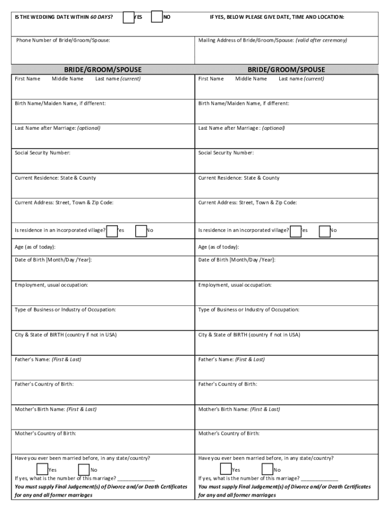 Town of Islip Marriage License  Form