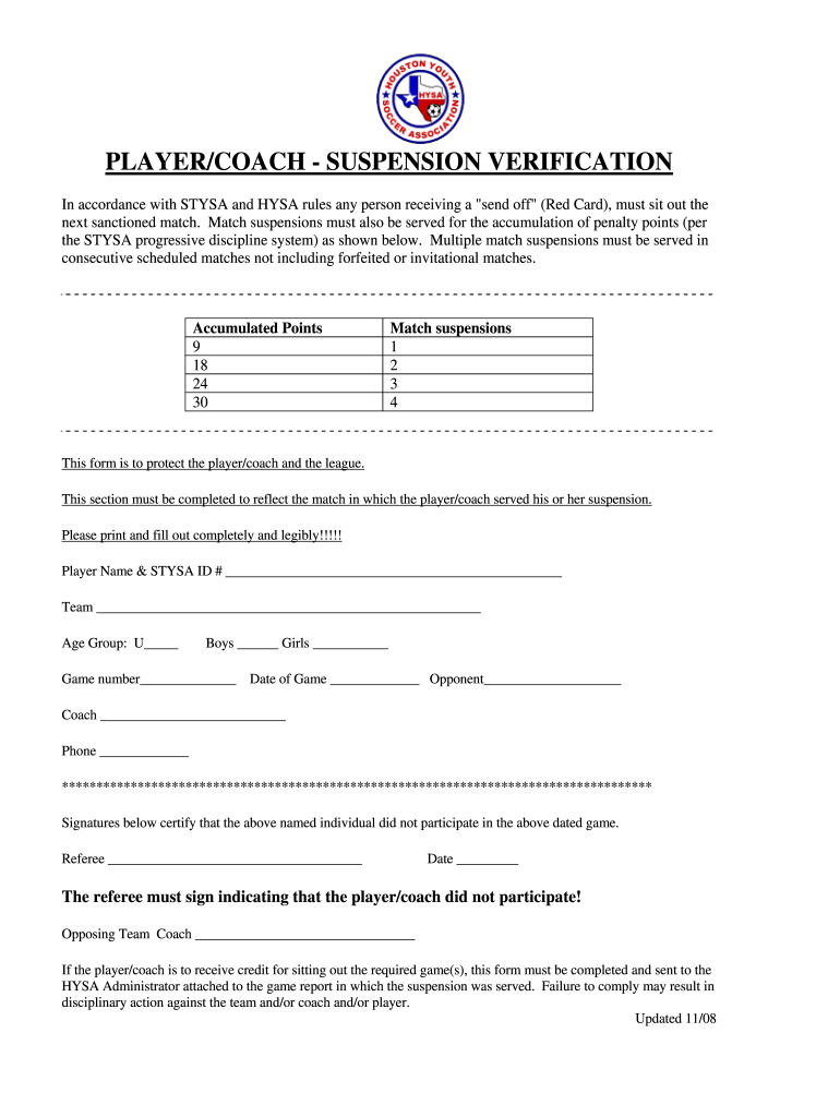 Get and Sign Coach and Player Suspension 2008-2022 Form