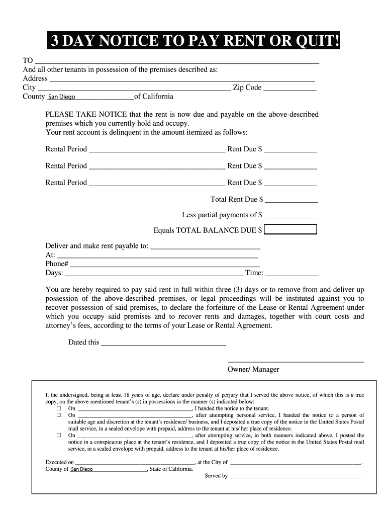 3 Day Notice Form PDF