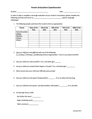 Parent Articulation Questionnaire My Insidecfisdnet My inside Cfisd  Form