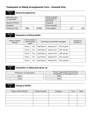 Possession of Sidings Form