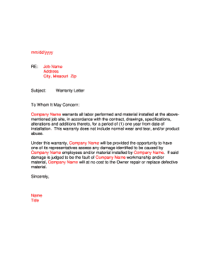 Warranty Letter Template