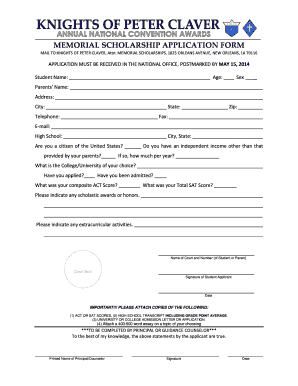 Knights of Peter Claver Scholarship  Form