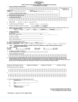 Model Contract of Apprenticeship Training for Major Minor Apprentices  Form