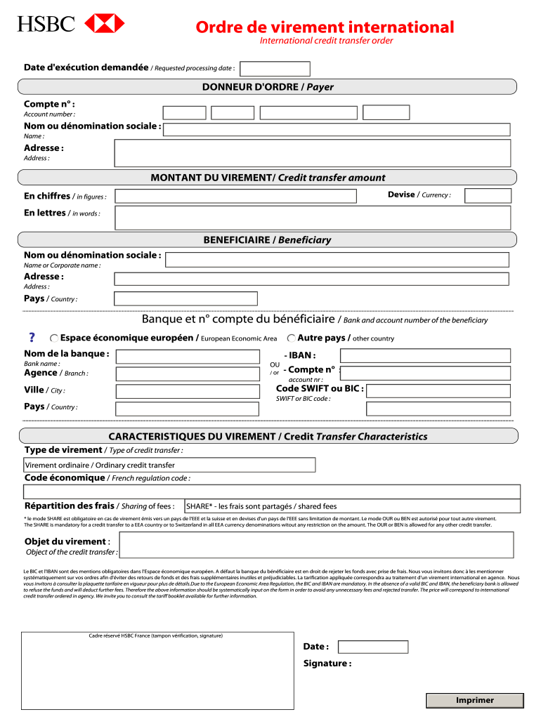 Ordre De Virement International  Form