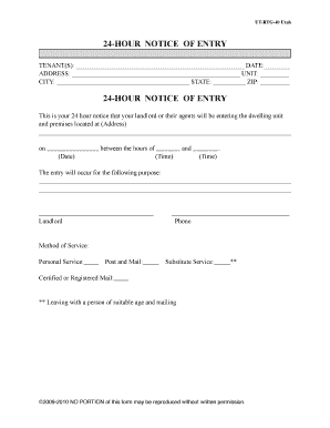 24 HOUR NOTICE of ENTRY Rental Agreement  Form