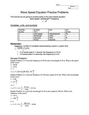 Wave Speed Practice Problems Answer Key  Form