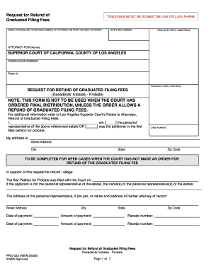 Get and Sign BRequestb for Refund of Graduated Filing Fees Los Angeles Superior Bb 2008-2022 Form
