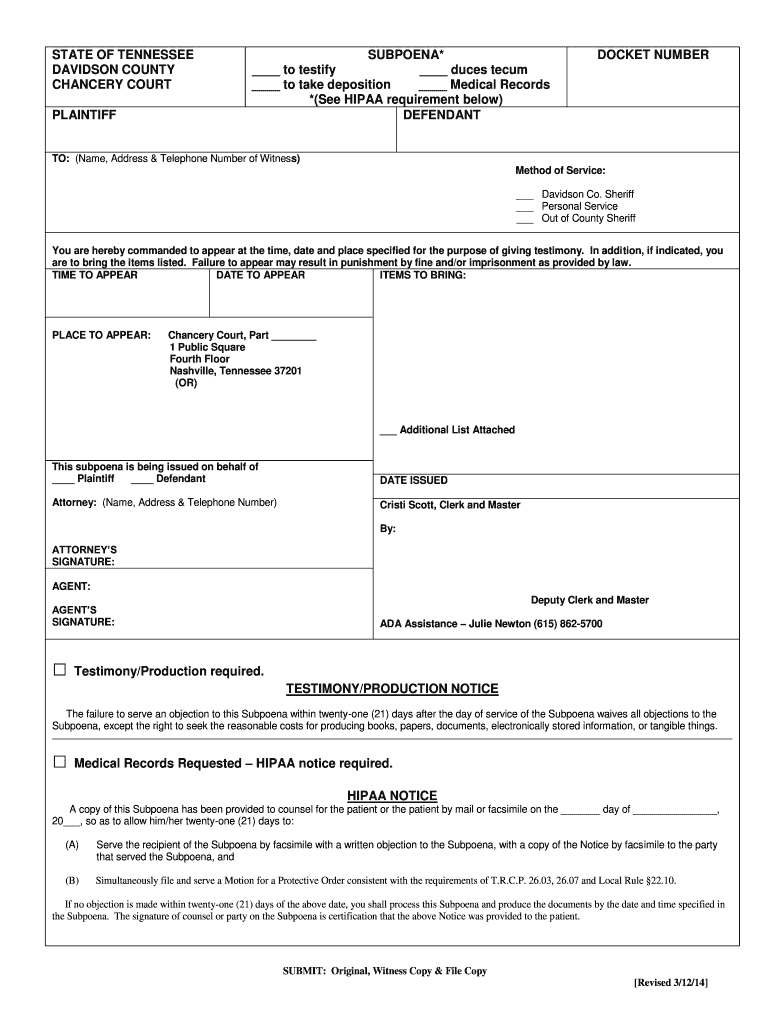  Tn Subpoena 2014-2024