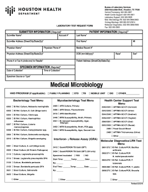 Microbiology Request Form Sample