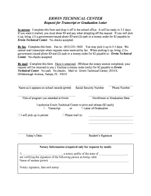 ERWIN TECHNICAL CENTER Request for Transcript or Graduation  Form