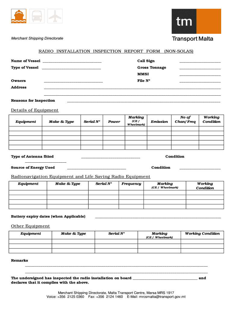 RADIO INSTALLATION INSPECTION REPORT FORM NON SOLAS