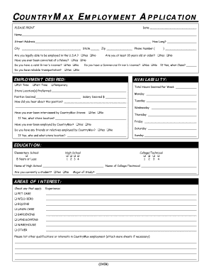 Country Max Application  Form