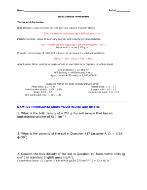 Bulk Density Worksheet Weber School District  Form