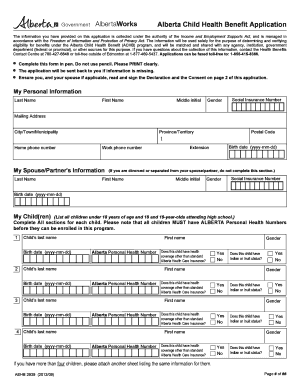 Alberta Child Health Benefit Application Form