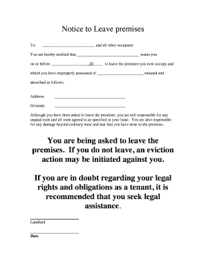 Notice to Leave Premises Ohioevictionnet  Form