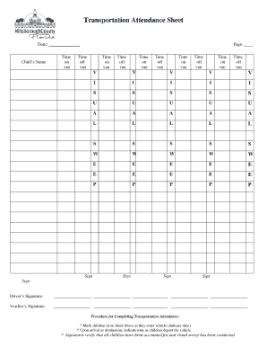  Transportation Attendance Sheet Hillsborough County FL Hillsboroughcounty 2015