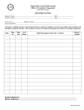 Internship Log Sheet Dadeschoolsnet  Form