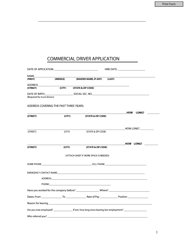 Applications for Cdl Application  Form