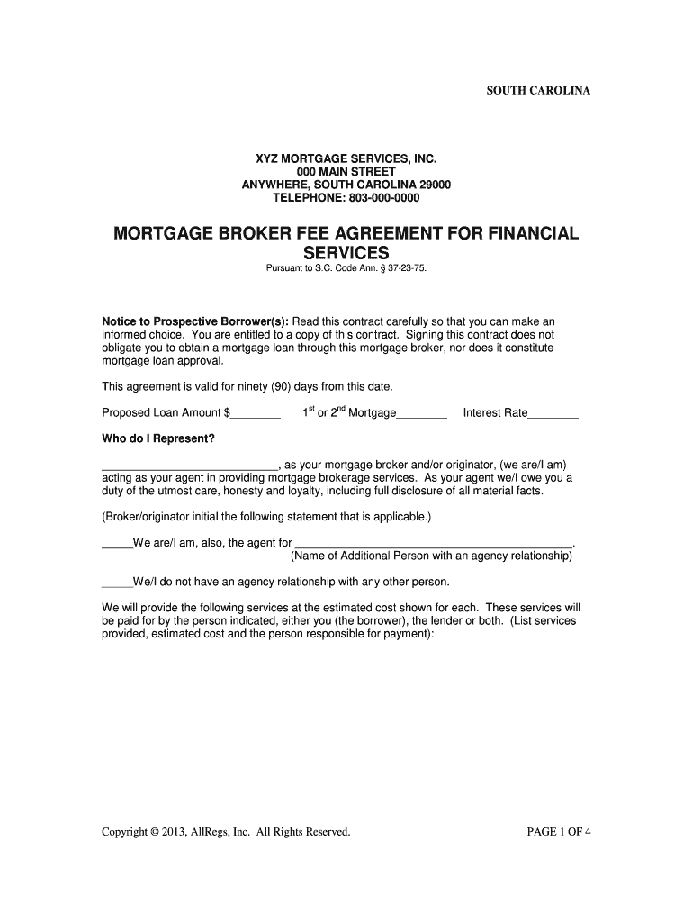MORTGAGE BROKER FEE AGREEMENT for FINANCIAL SERVICES  Form