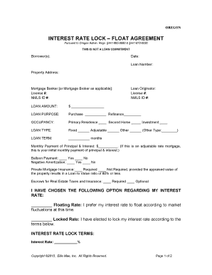 Or ENG INTEREST RATE LOCK FLOAT AGREEMENT  Form
