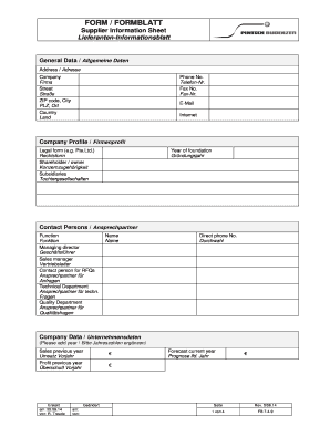 Supplier Information Sheet