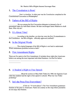 Constitution and Bill of Rights Scavenger Hunt Answer Key  Form