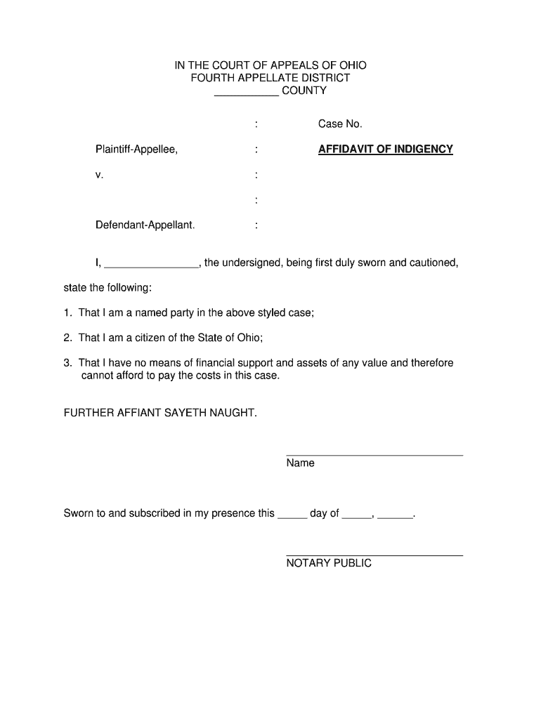 Affidavit of Indigency Ohio Form