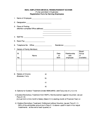 BSNL EMPLOYEES MEDICAL REIMBURSEMENT SCHEME Registration Kptpa  Form